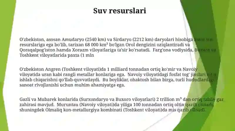 O'zbekiston sanoatining xom ashyo manbayi va uni joylashishi 3