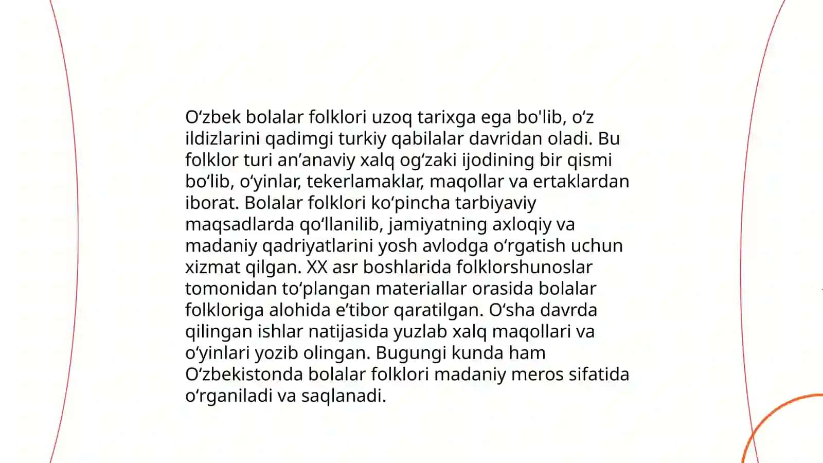 Oʻzbek bolalar folklorini tahlil qilish va misollar keltirish 3