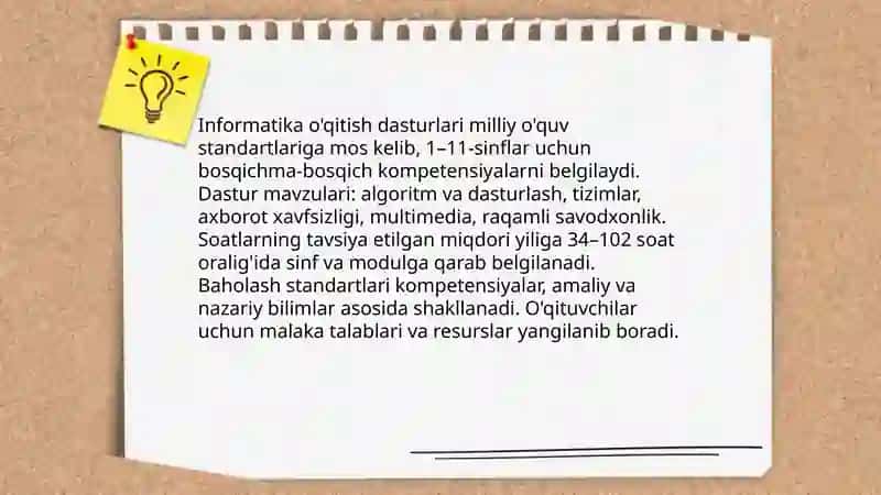 Informatikani o'qitish dasturlari va o'quv standartlari 3
