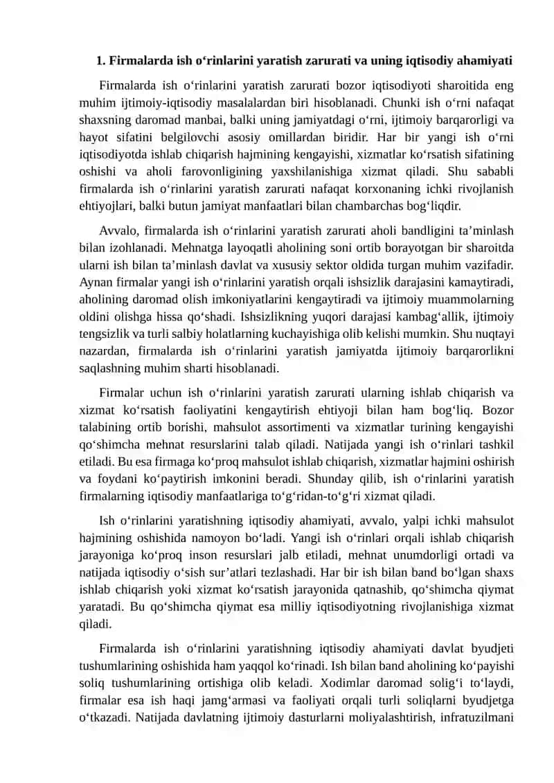 Firmalarda ish o`rnini yaratish mexanizmi 3