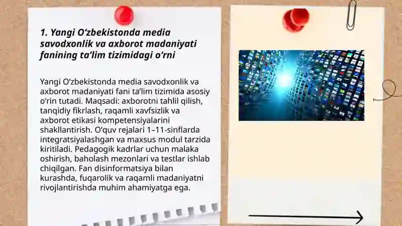 Yangi Oʻzbekistonda media savodxonlik va axborot madaniyati fanining taʼlim tizimi 3