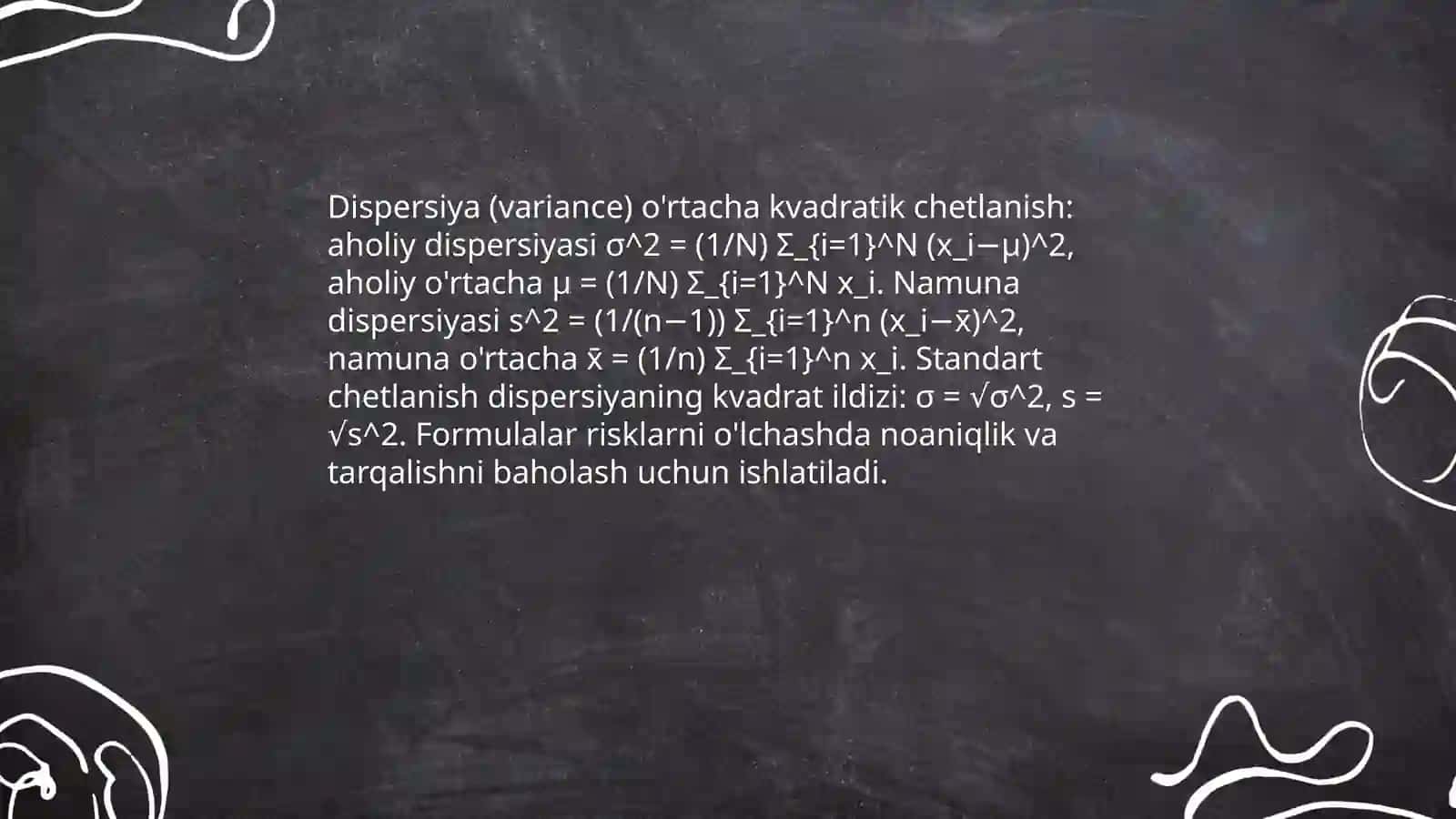 Dispersiya va standart chetlanish asosida risklarni baxolash 3