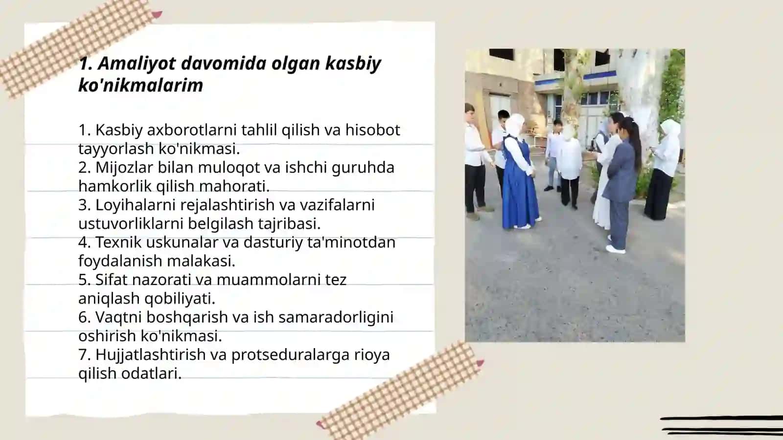 Amaliyotdan olgan bilimlarim 3