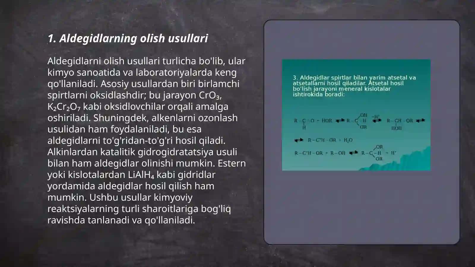 Aldegid va ketonlar,karbon kislotalarning olinishi va hossalari 3