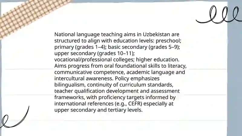 Evaluating language teaching aims and curriculum in teaching system levels of Uzbekistan 3