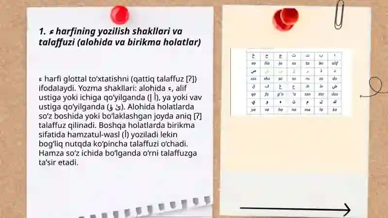 ء، ع، غ، خ، ح harflarining yozilish shakllari va talaffuzi 3