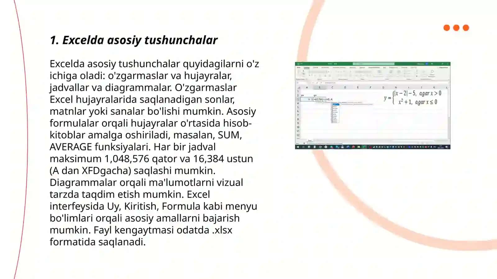 MS EXCEL dasturida ishlash 3