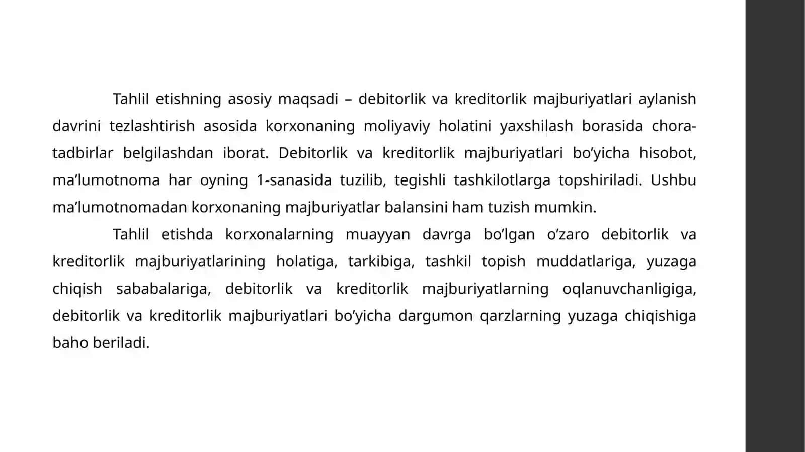Debitorlik va kreditorlik qarzlarining kamaytirish yoʻllari 3
