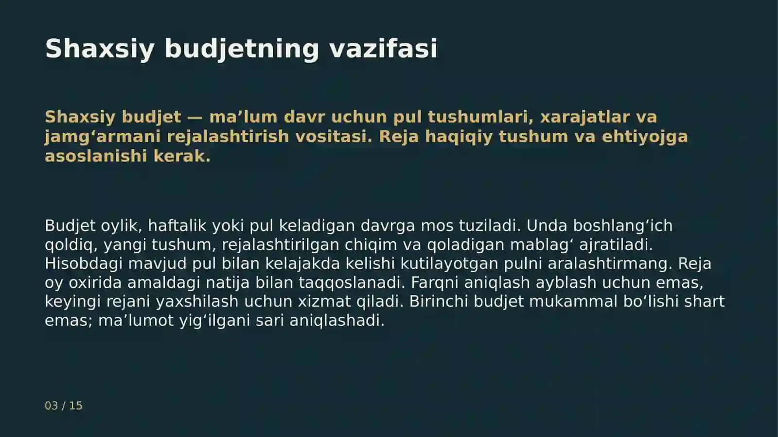 Moliyaviy savodxonlik va shaxsiy budjet 3