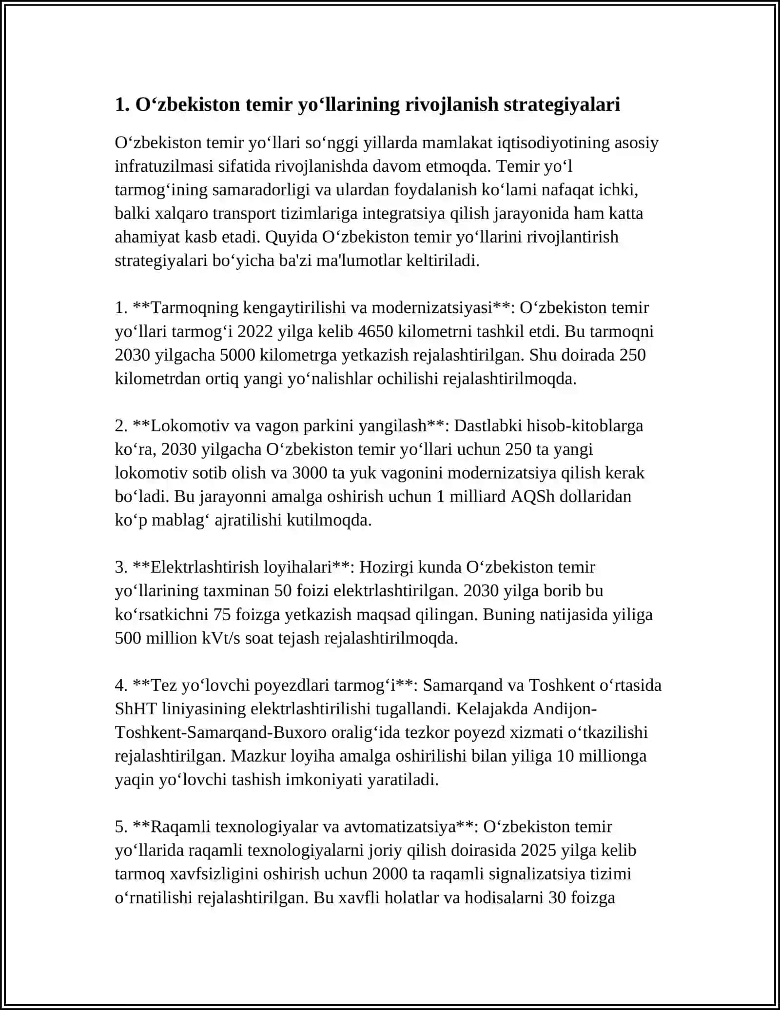 Oʻzbekiston temir yoʻllari rivojlanishi 3