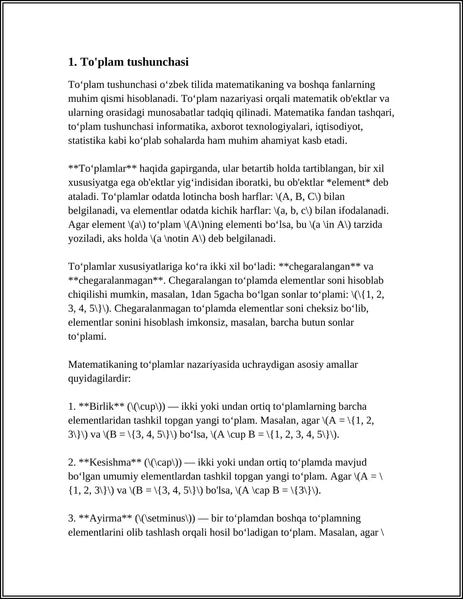 MUSTAQIL ISH Mavzu: TOPLAMLAR 3
