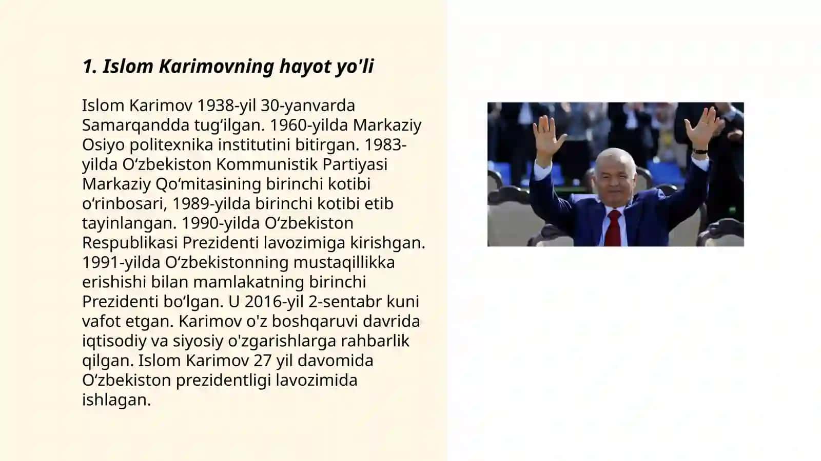 Islom Abdug'aniyevich Karimov O'zbekiston Respublikasining birinchi prezidenti 3
