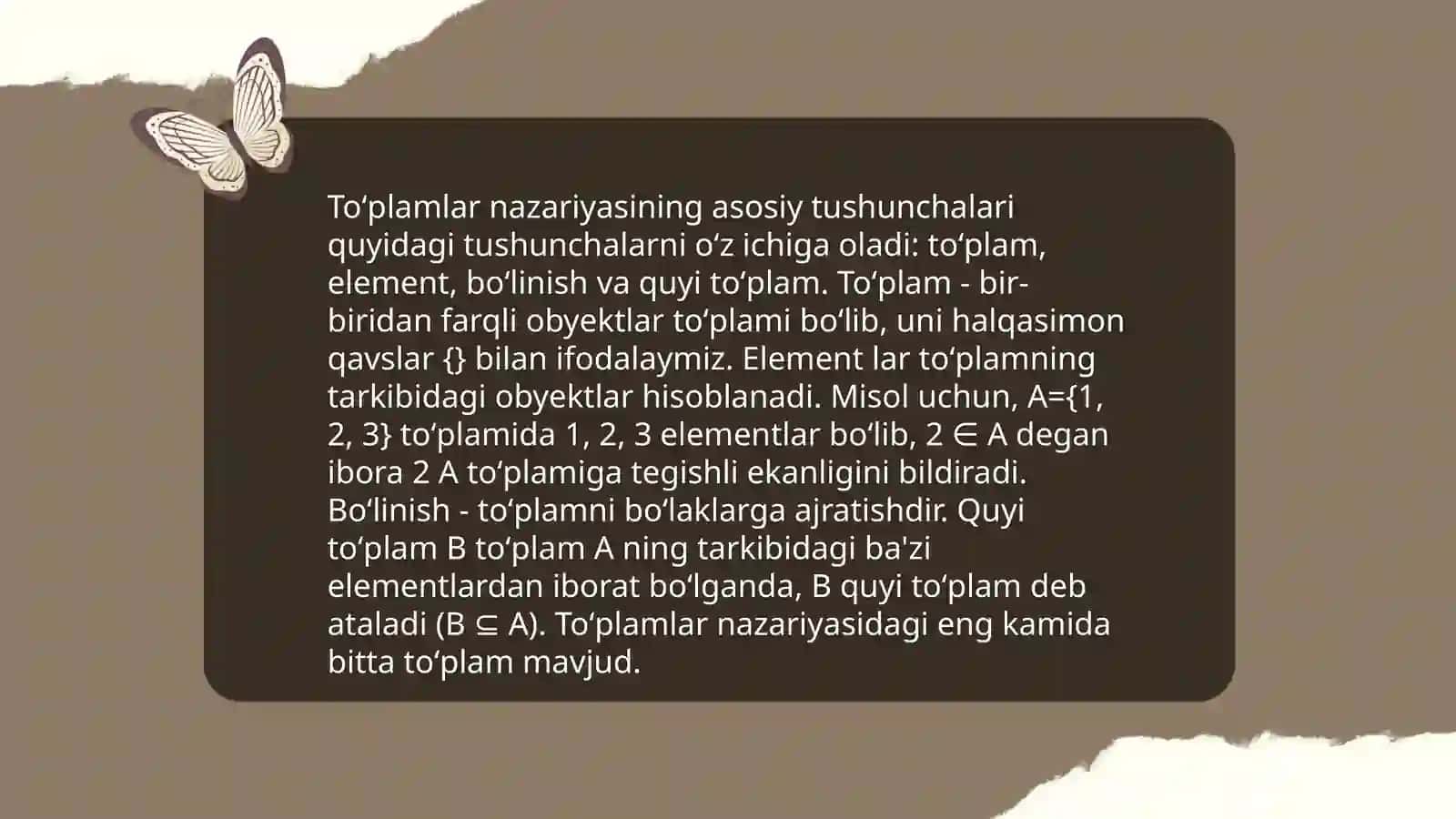 Toʻplamlar.Matematik mantiq elementlarini oʻqitish metodikasi 3