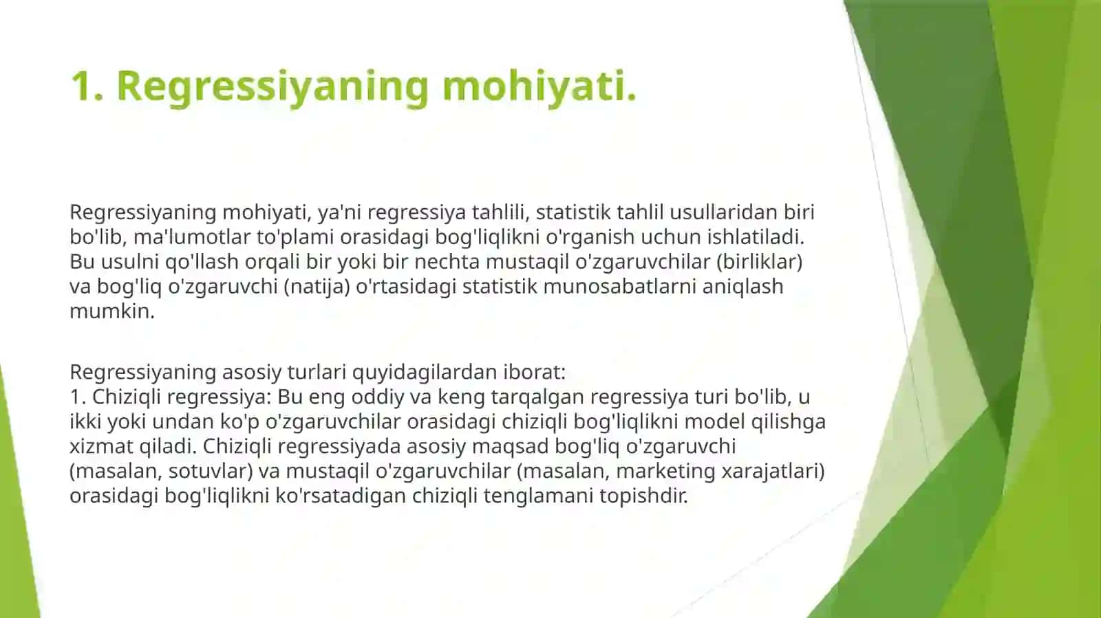 Regressiyaning xususiy tenglamasi 3