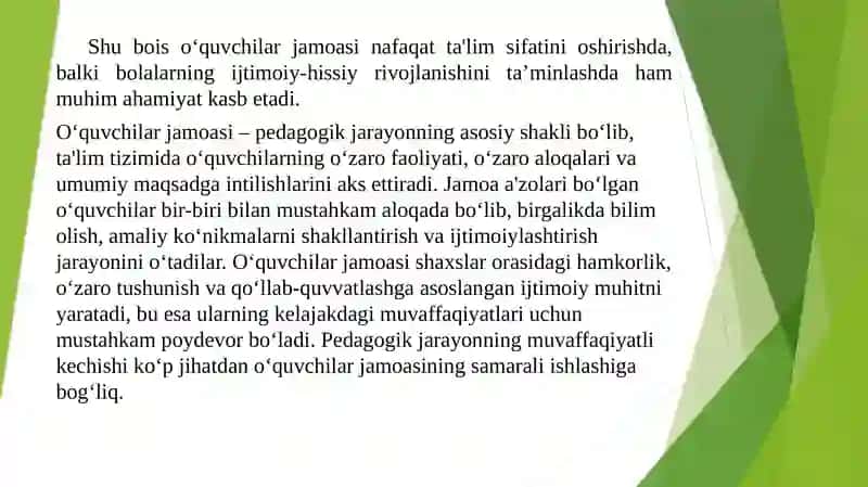 O‘quvchilar jamoasi – pedagogik jarayonning asosiy shakli. 3