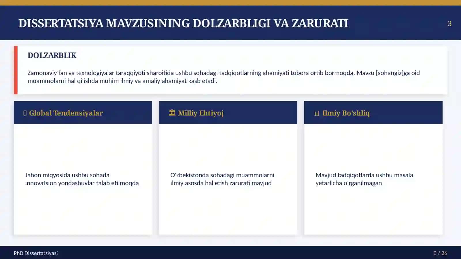 Dissertatsiya ishi uchun taqdimot shabloni 3
