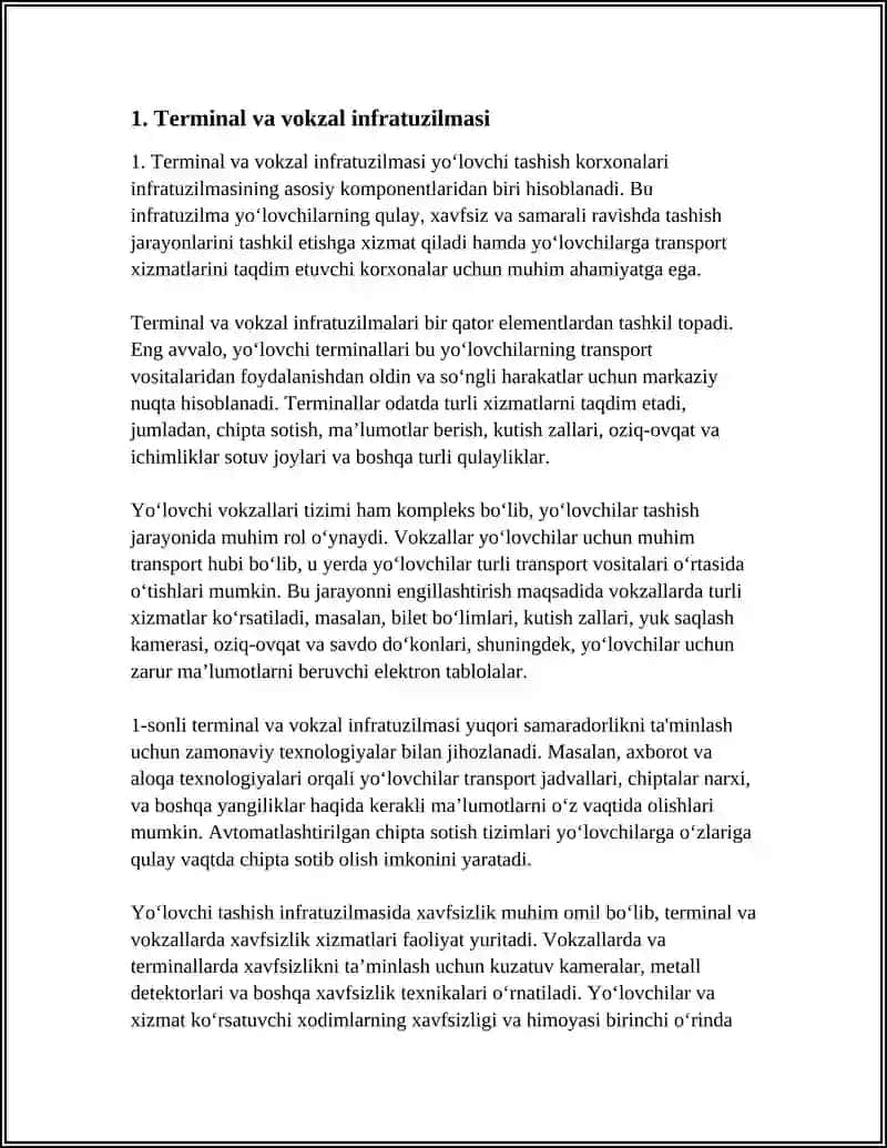 YOʻLOVCHI TASHISH KORXONALARI INFRATUZILMASI 3