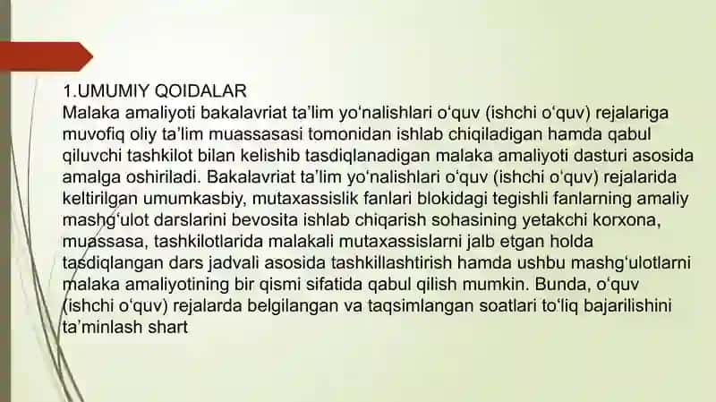 MUTAXASSISLIK FANLARIDA MALAKAVIY AMALIYOT REJASINI TUZISH 3