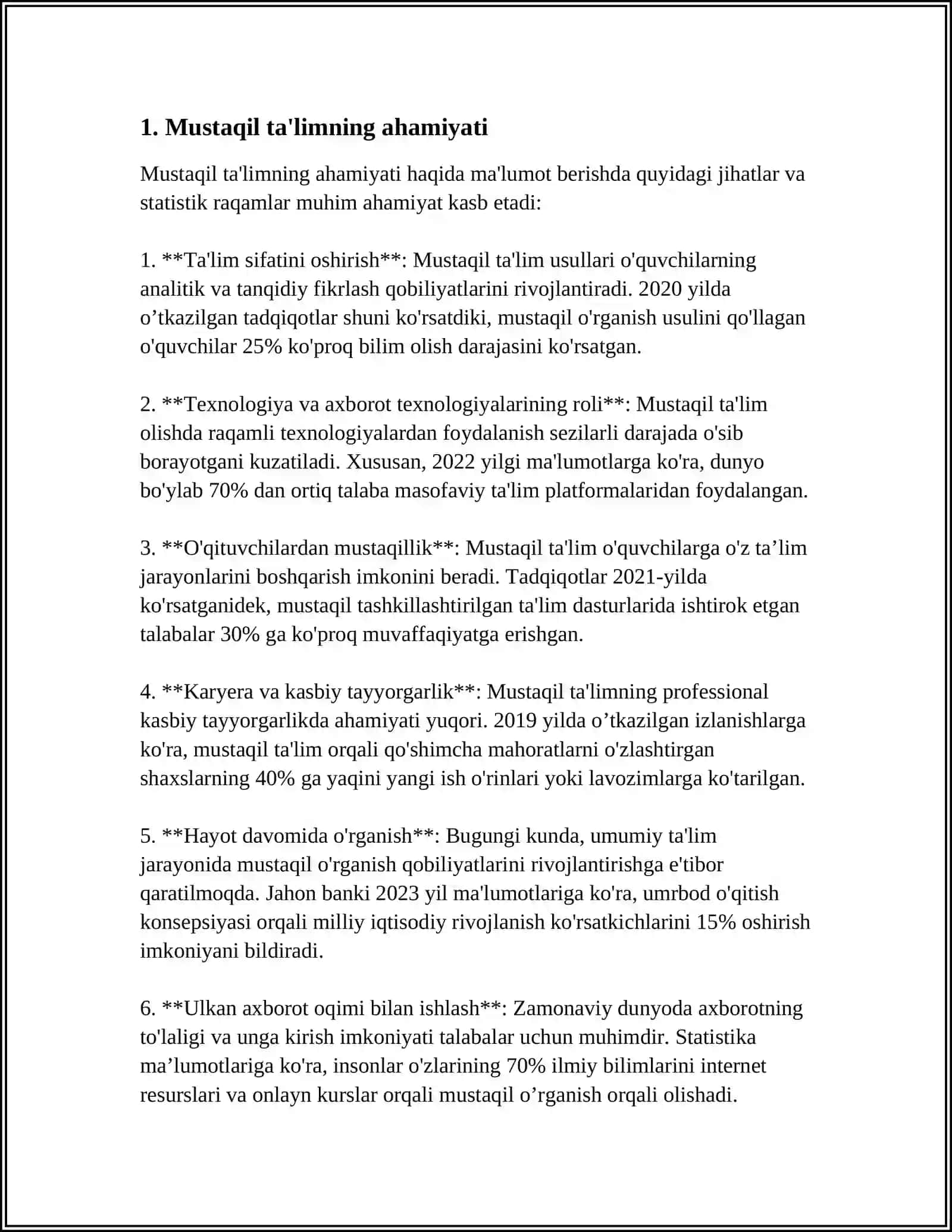 TALABALAR MUSTAQIL TA'LIMINING METOD VA TEXNIKASI 3