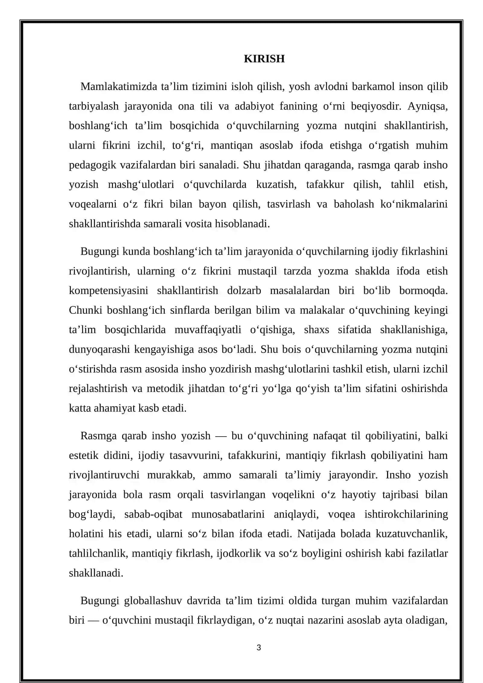 "BOSHLANGʻICH SINFLARDA RASMGA QARAB INSHO YOZISH YOʻLLARI" 3