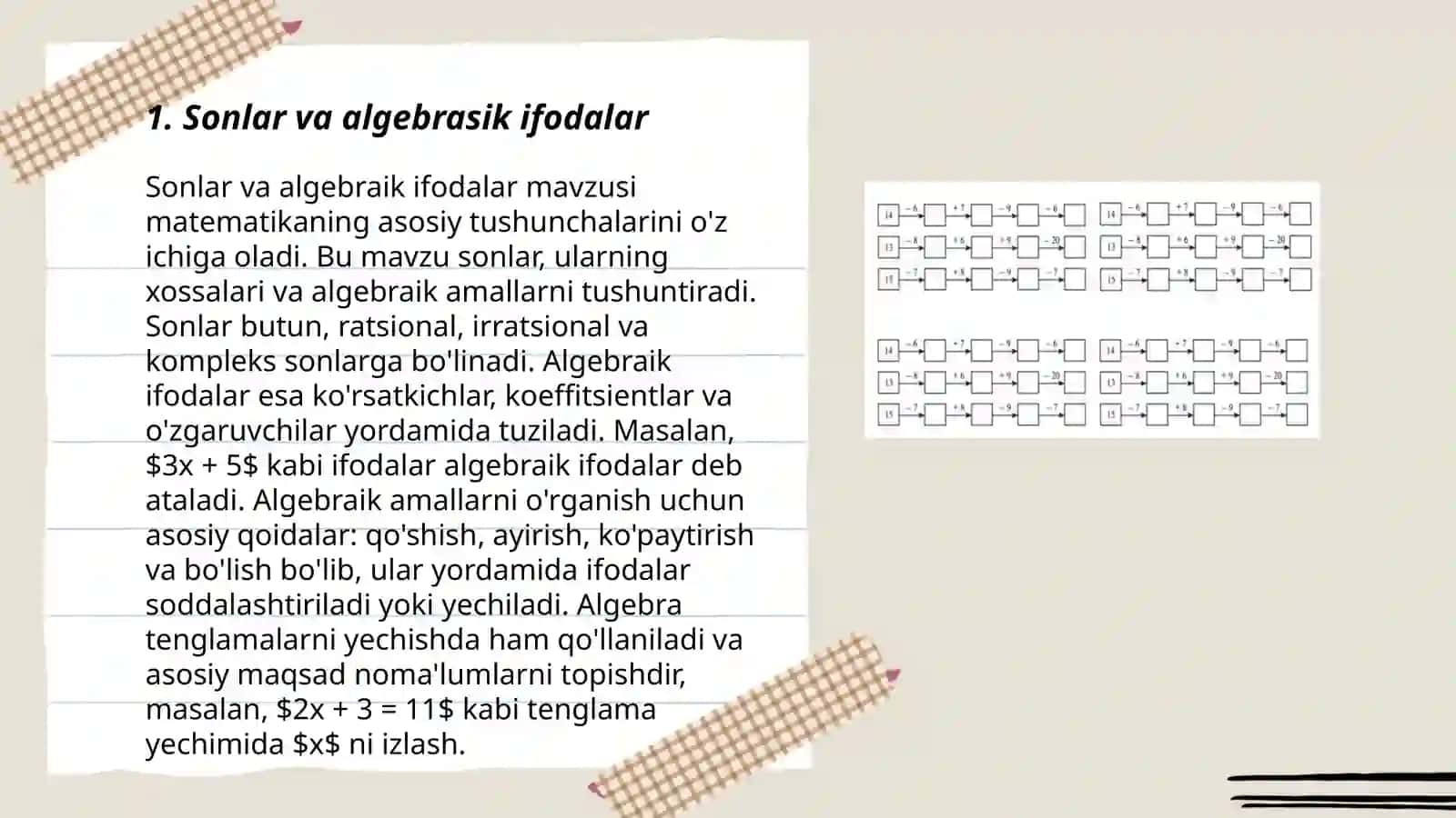Sonlar va algebrasik ifodalar 3