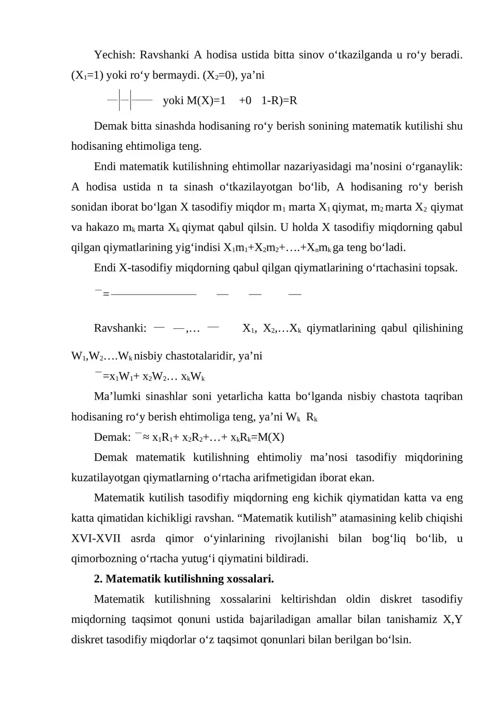 Diskret tasodifiy miqdorning sonli xarakterstikasi 3