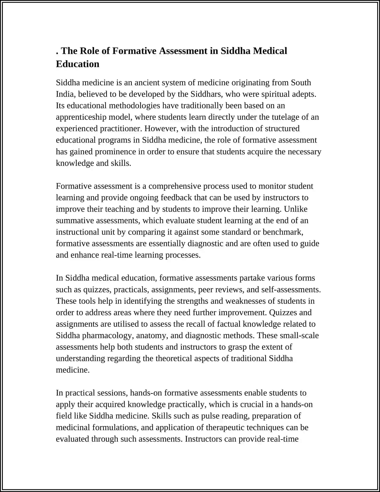 MEDICAL EDUCATIONFORMATIVE ASSESSMENT CULTURE PROJECT SIDDHA MEDICINE 3
