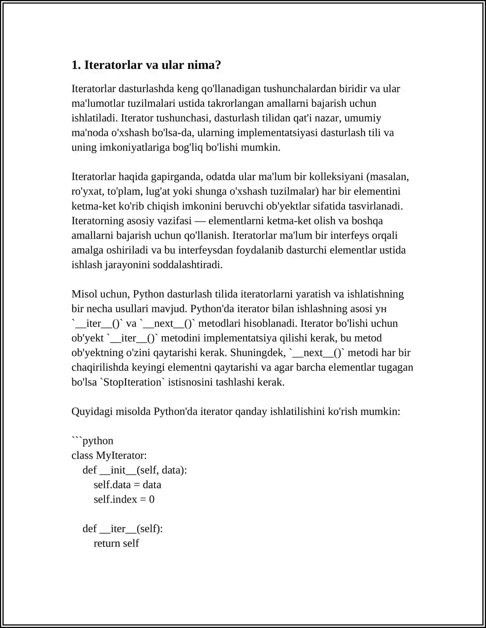 ITERATOR VA ULARNING TURLARI 3