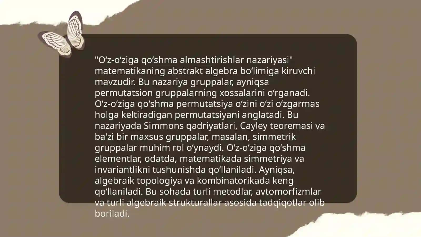 Oʻz-oʻziga qoʻshma almashtirishlar nazariyasi 3