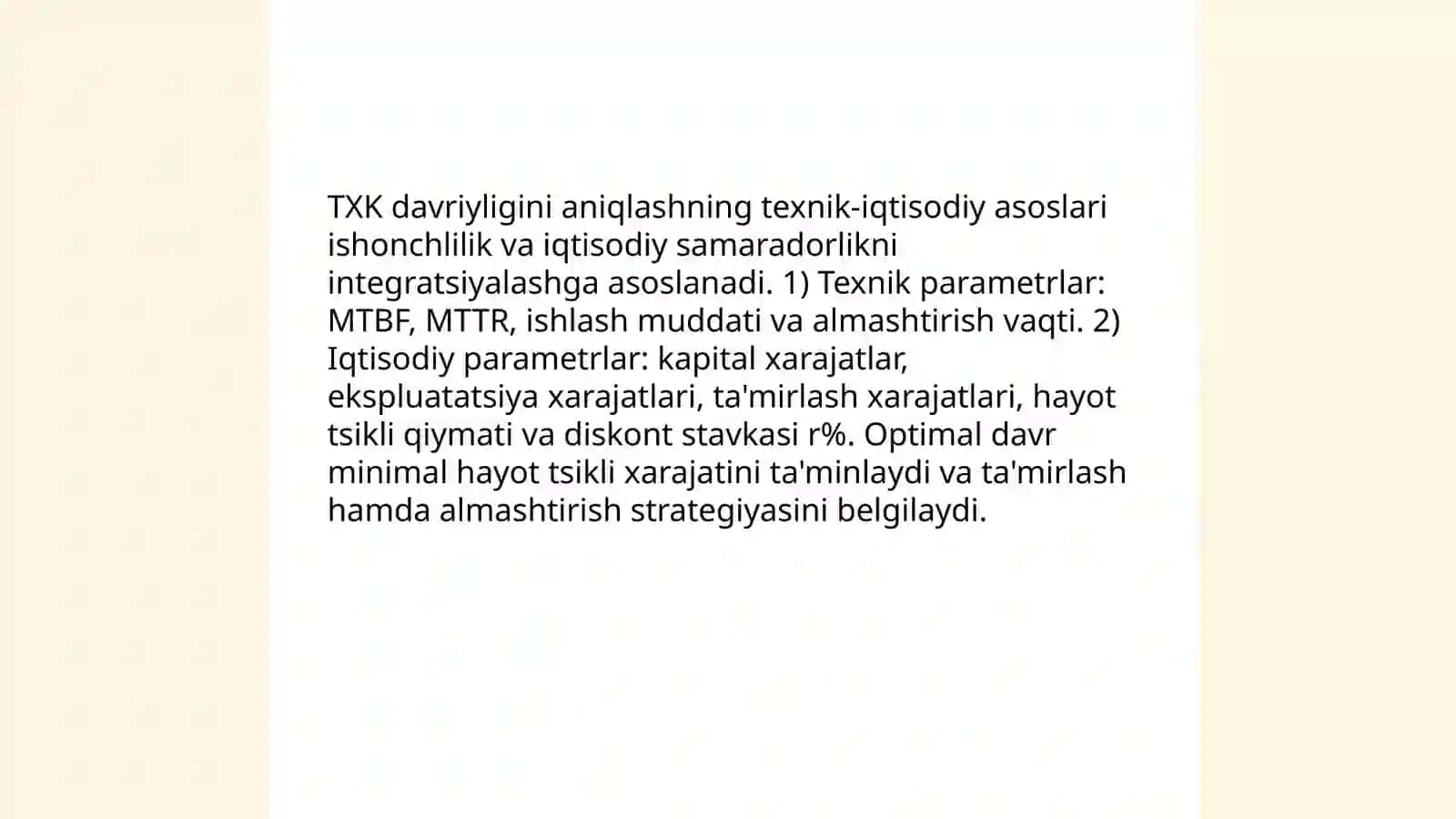 TXK davriyligini texnik-iqtisodiy usuli 3