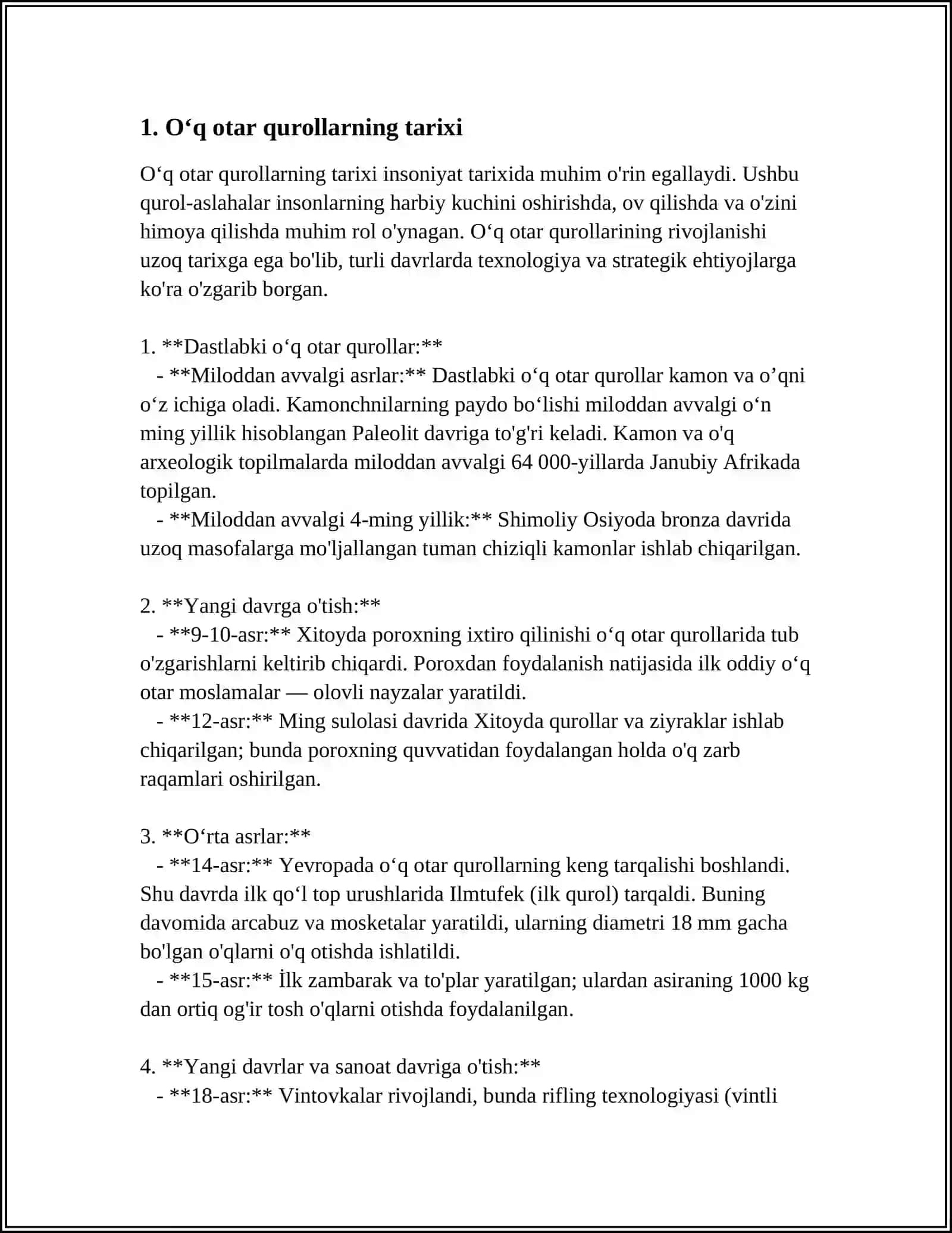 REFERAT Mavzu: OʻQ OTAR QUROLLARINI YARATILISHI 3