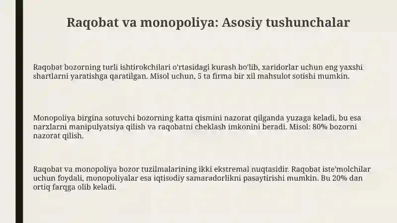 Raqobat va Monopoliya: Asosiy tushunchalar 3