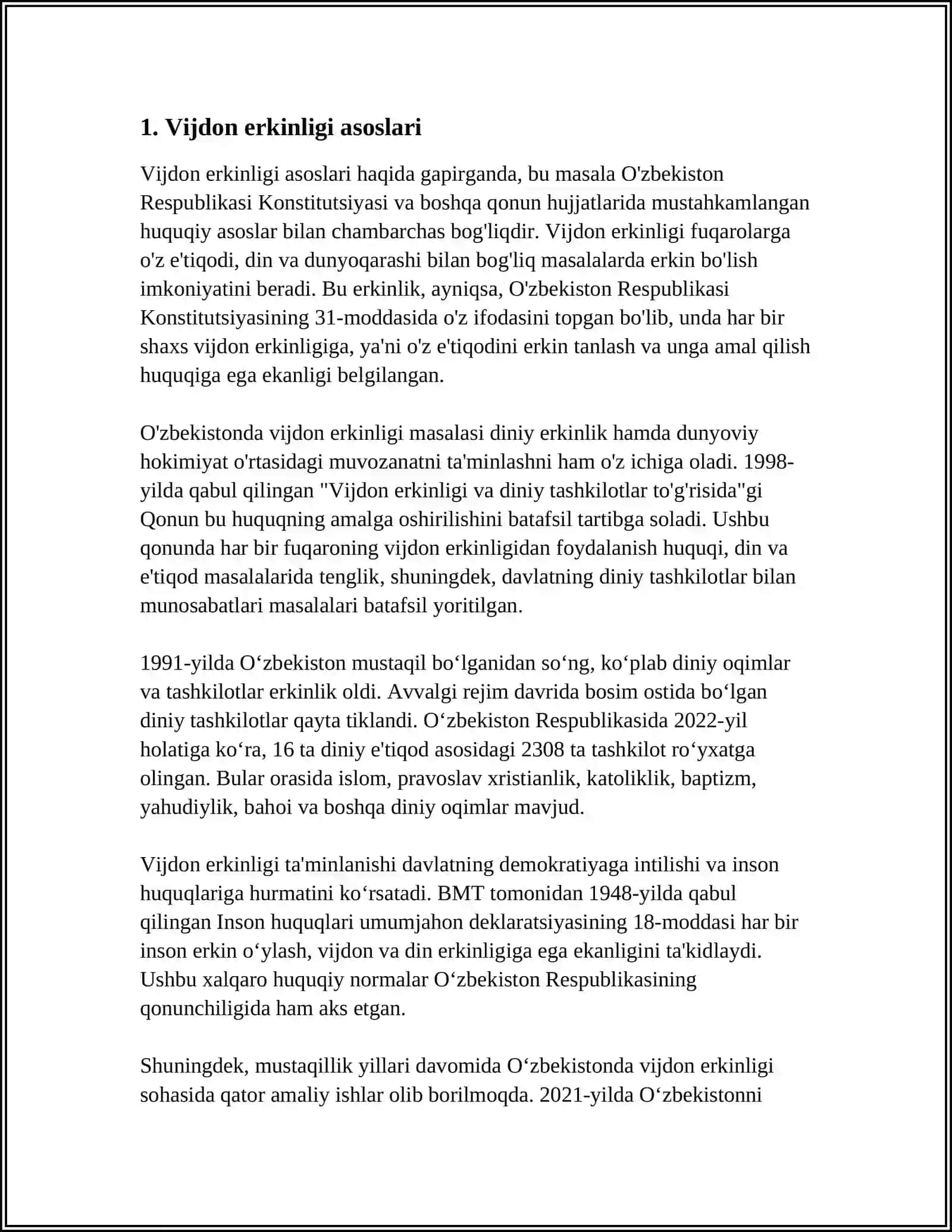 VIJDON VA EʼTIQOD ERKINLIGI 3