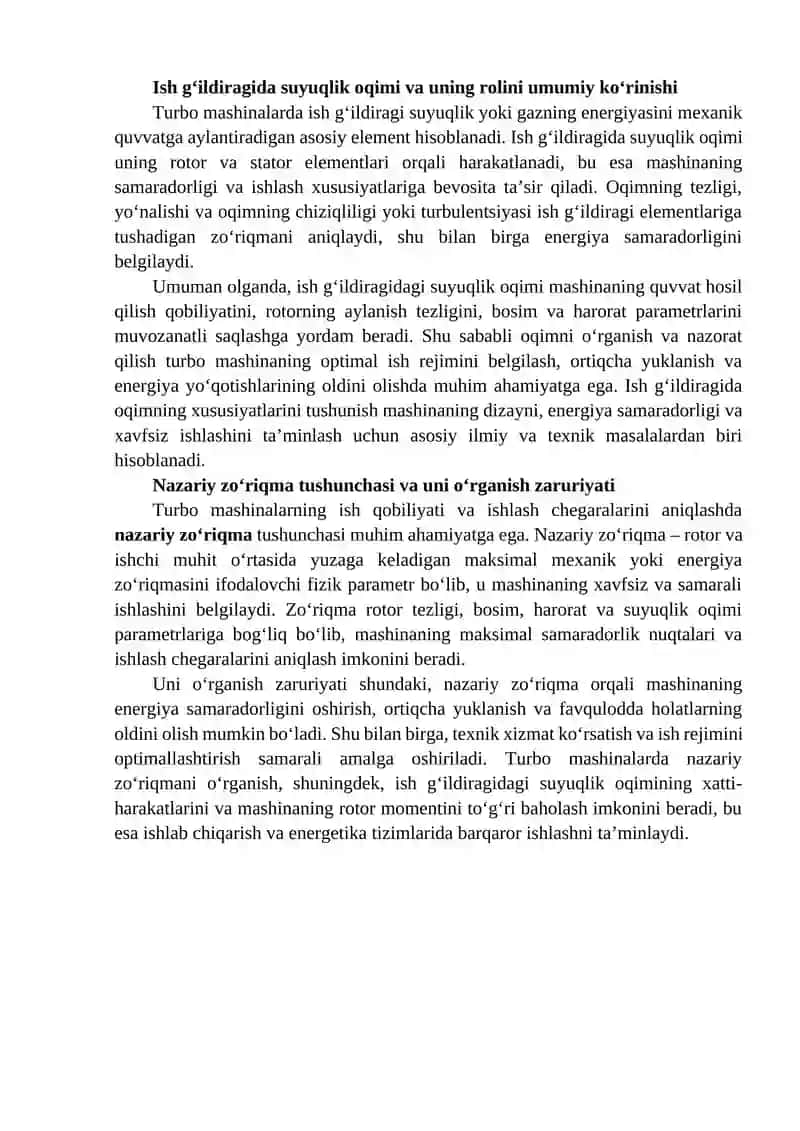 Turbo mashina ish g‘ildiragida suyuqlik oqimining harakati 3