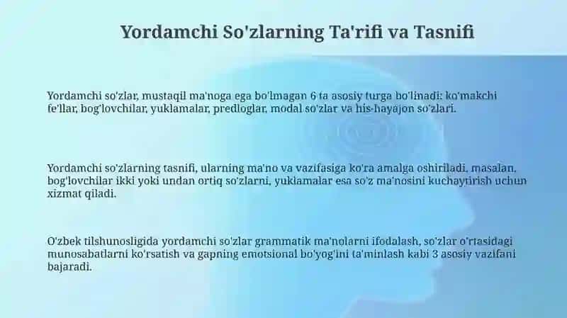 Yordamchi so'zlarning Ta'rifi va Tasnifi 3