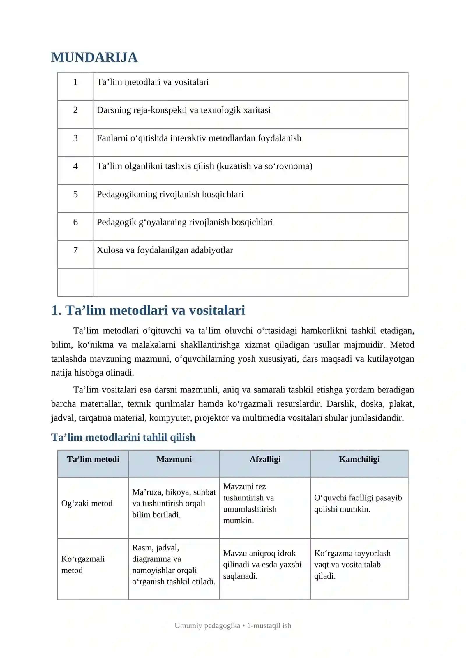 MUSTAQIL TA’LIM TOPSHIRIQLARI JADVALI 3