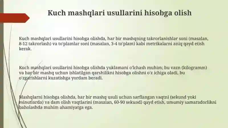 Kuch Mashqlar Usullarini Hisobga Olish 3