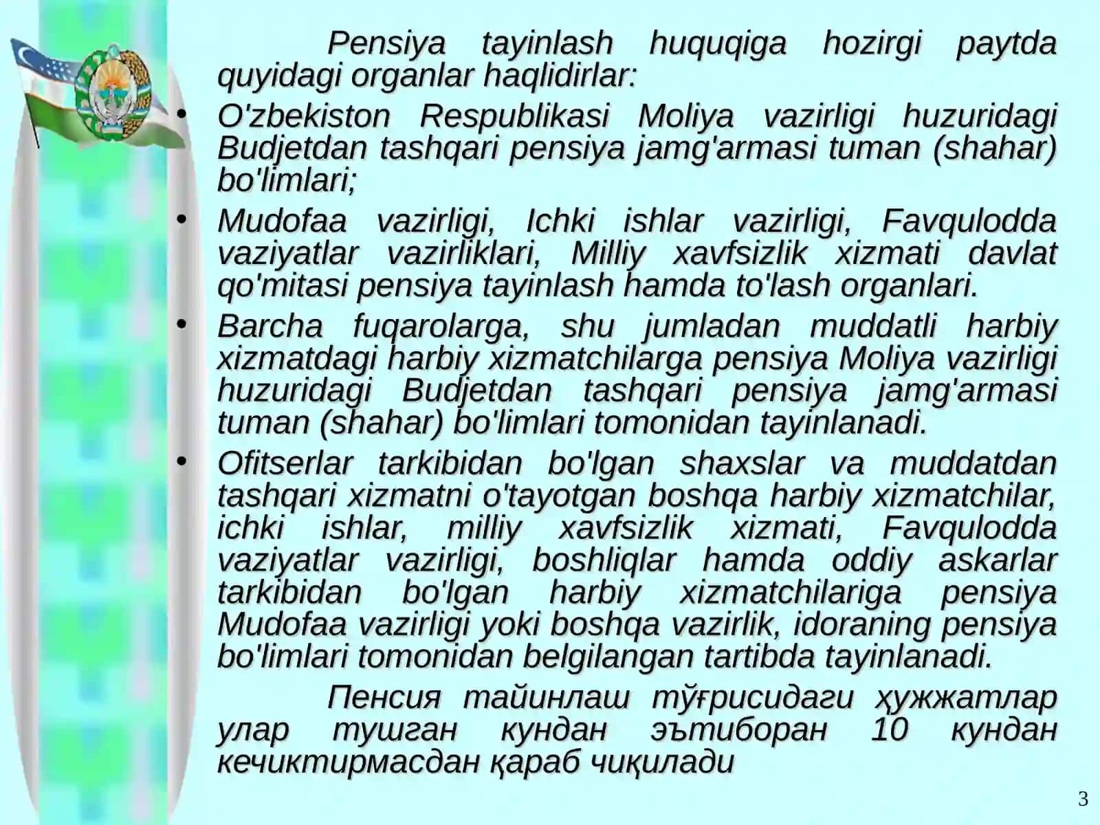 PENSIYALARNI TAYINLASH VA TO'LASH 3
