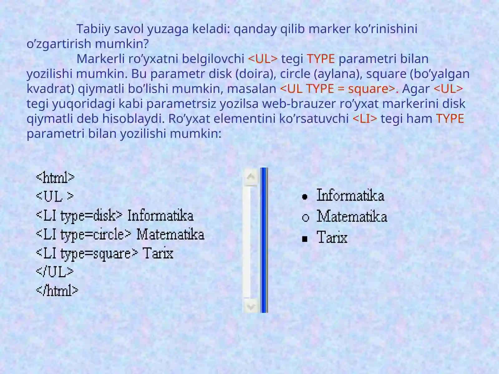 Web-sahifaga ro`yxat joylashtirish 3