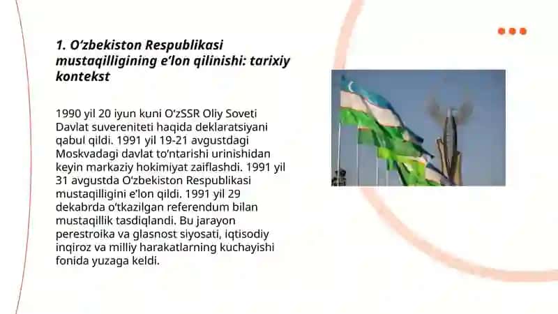 Oʻzbekiston Respublikasi mustaqilligining e`lon qilinishi: tarixiy kontekst 3