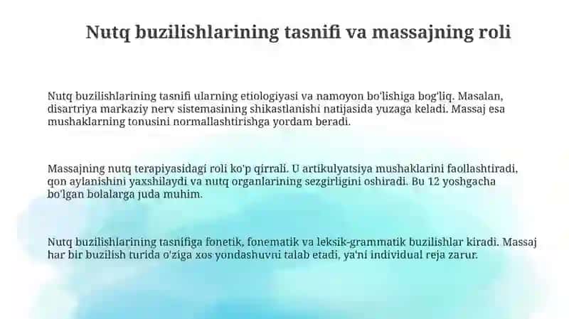 Nutqning buzilishi xususiyatiga qarb massaj qilish usullarini tanlash 3