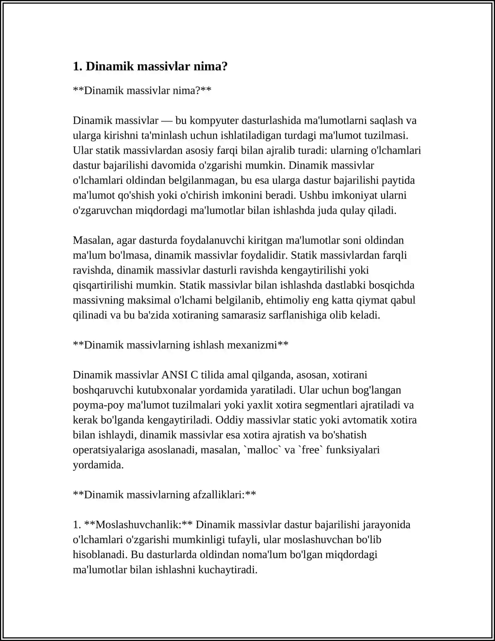 DINAMIK MASSIVLA VA KORSATKICHLAR 3