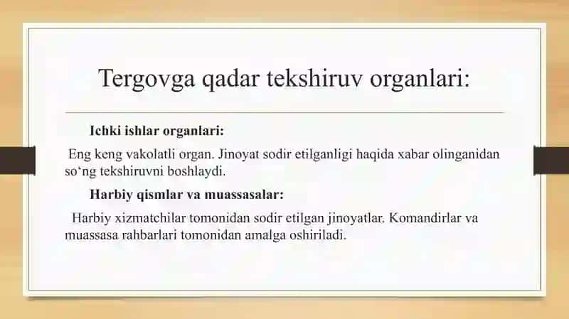 Tergovga qadar tekshiruvni amalga oshiruvchi organlar 3