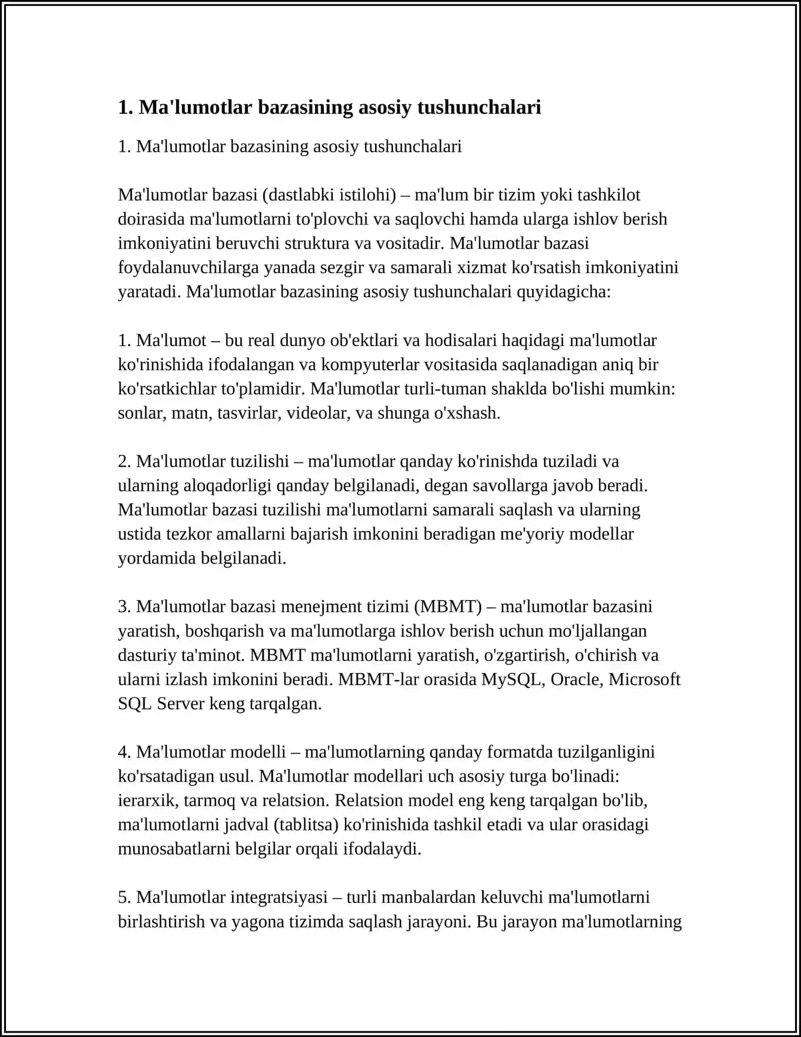 MA'LUMOT,AXBOROT VA BILIMLAR BAZASI 3