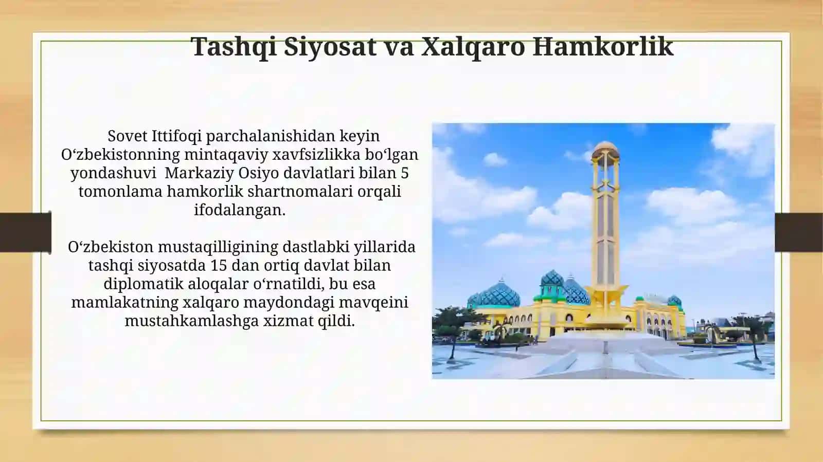 Mustaqil Õzbekiston Respublikasi tashkil topishining tarixiy ahamiyati 3
