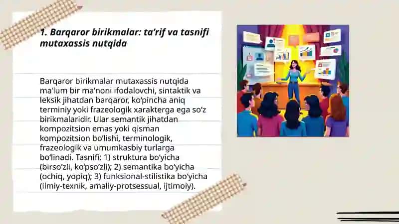 Mutaxassis nutqining ifodaliligi. Barqaror birikmalar 3