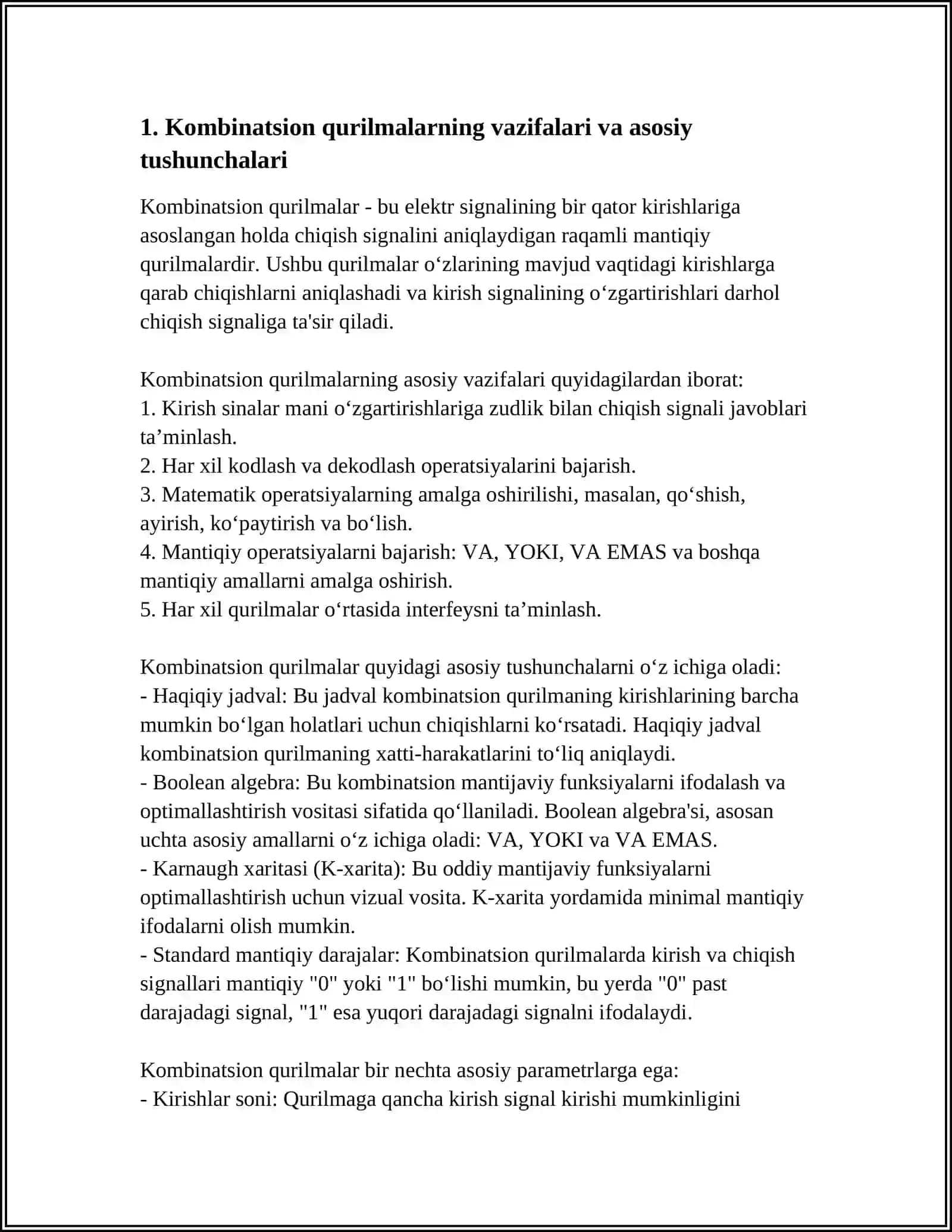 KOMBINATSION QURILMALARNING VAZIFALARI VA PARAMETRLARI 3