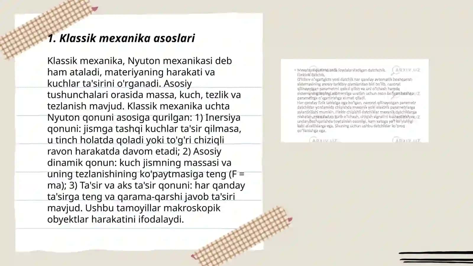 Klassik mexanikada fazo va vaqt haqida malumotlarni oʻzlashtirish 3