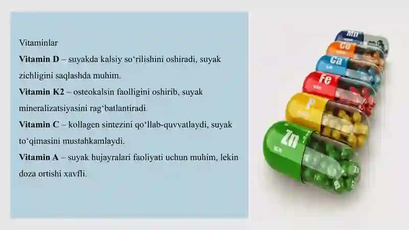 Vitaminlar. Osteoparozni davolash vositalari 3