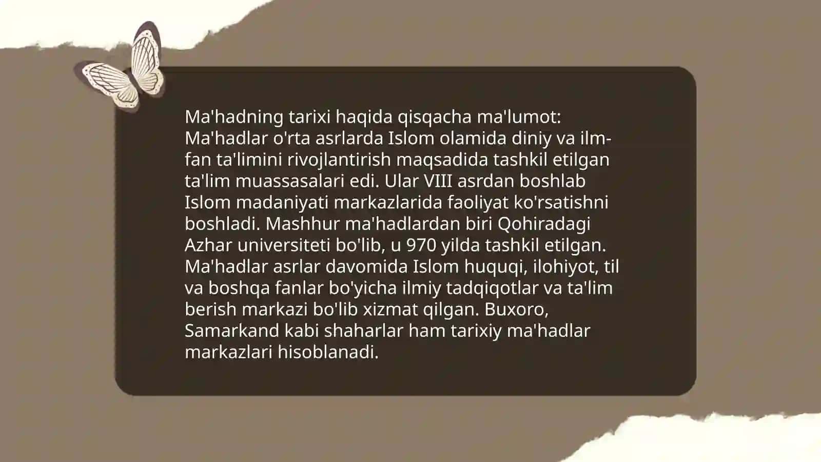 Ma'had, cherkov va sinagoga haqida maʼlumot 3